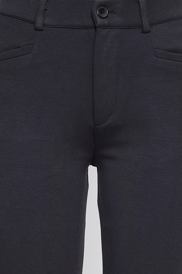 Black Solid Slim fit Trousers in Ankle Length