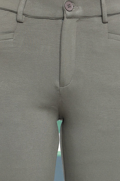 Green Solid Mid Rise Trouser in Ankle Length