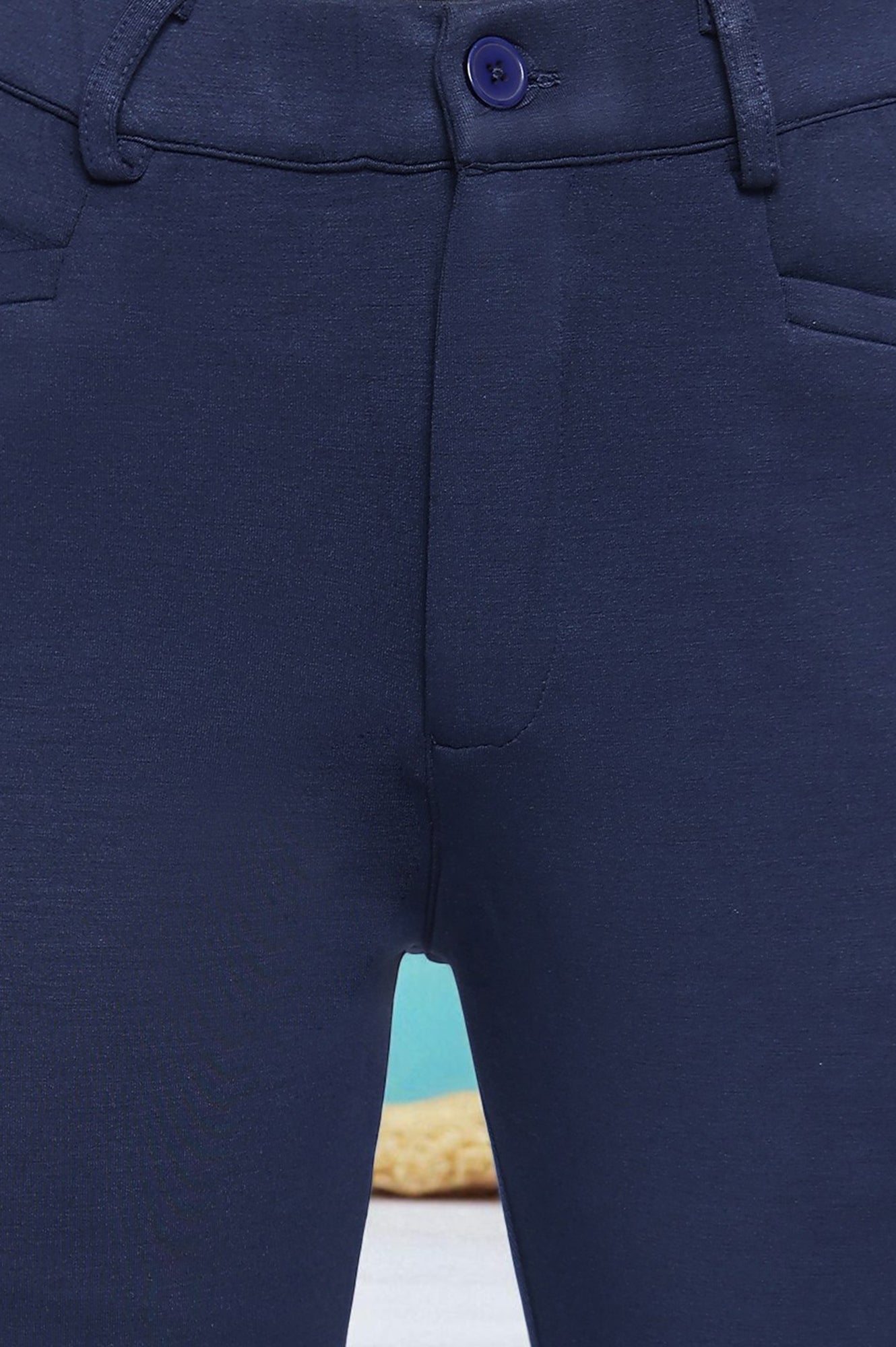 Navy Blue Solid Mid Rise Trouser in Ankle Length