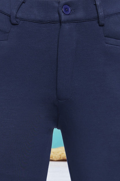 Navy Blue Solid Mid Rise Trouser in Ankle Length