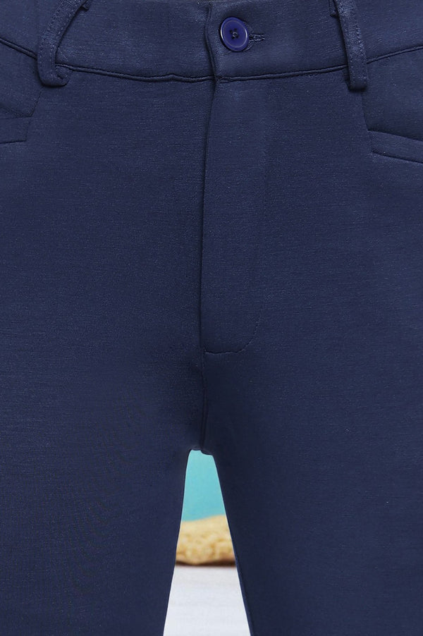 Navy Blue Solid Mid Rise Trouser in Ankle Length
