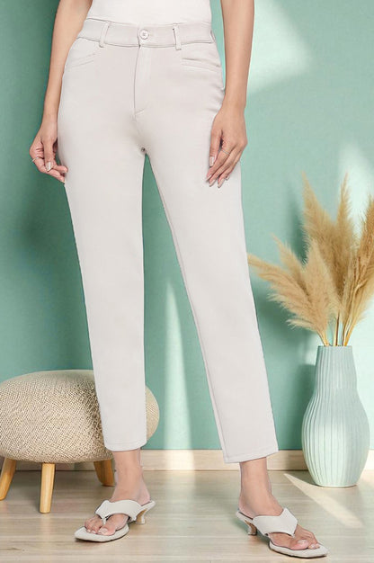 Tan Solid Mid Rise Trouser in Ankle Length