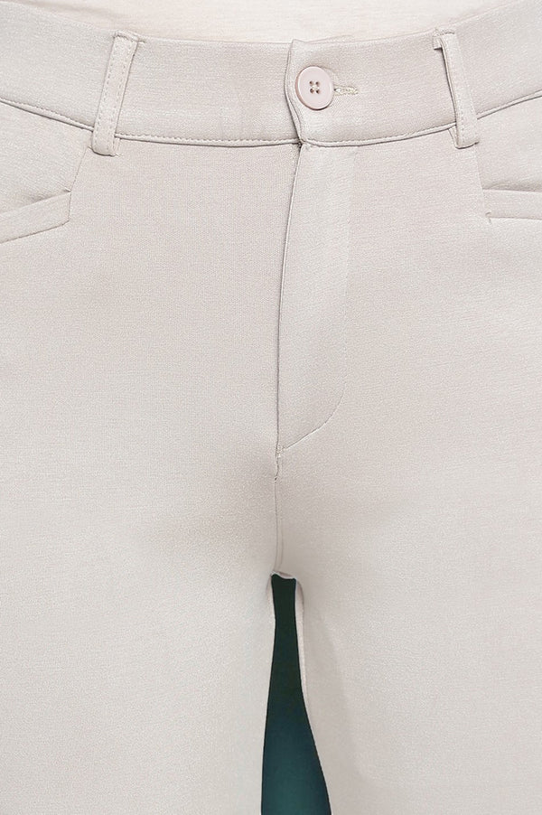 Tan Solid Mid Rise Trouser in Ankle Length