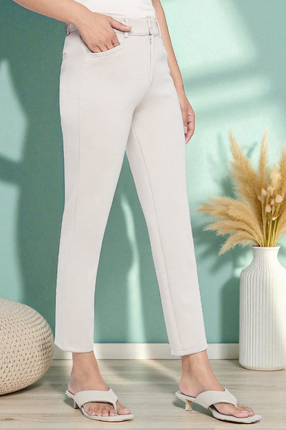Tan Solid Mid Rise Trouser in Ankle Length