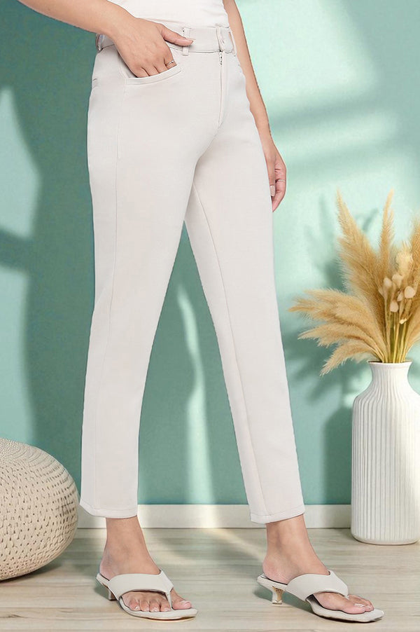 Tan Solid Mid Rise Trouser in Ankle Length