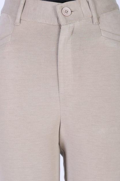 Beige Solid Modal Slim Fit Crop Mid Rise Boss Pants