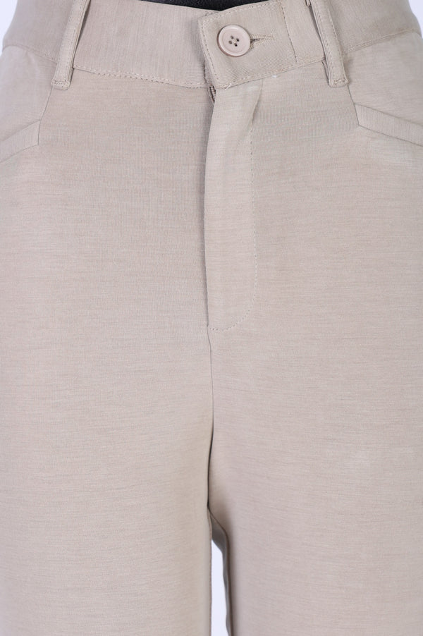 Beige Solid Modal Slim Fit Crop Mid Rise Boss Pants