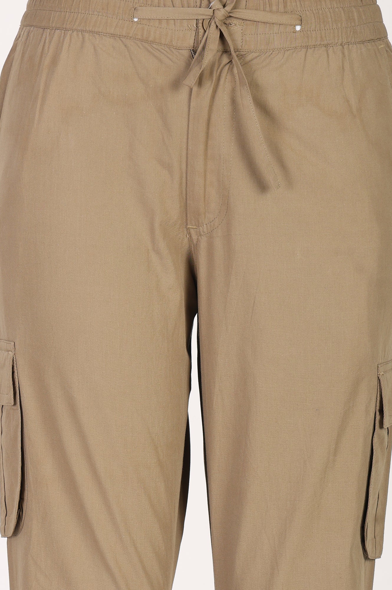 Khaki Tapered Ankle Length Mid Rise Jogger Pants