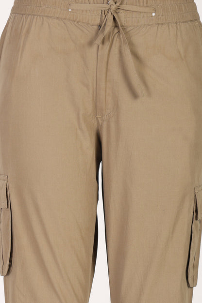 Khaki Tapered Ankle Length Mid Rise Jogger Pants
