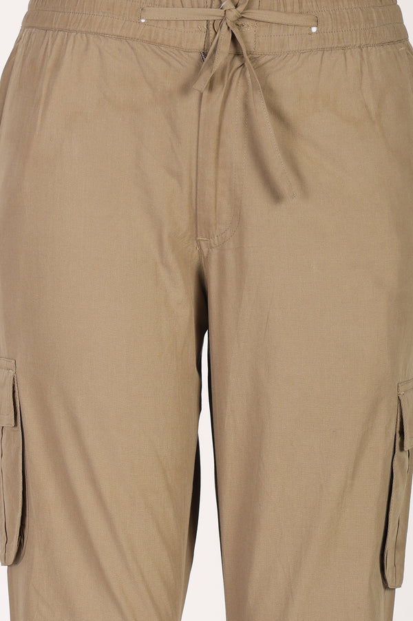Khaki Tapered Ankle Length Mid Rise Jogger Pants