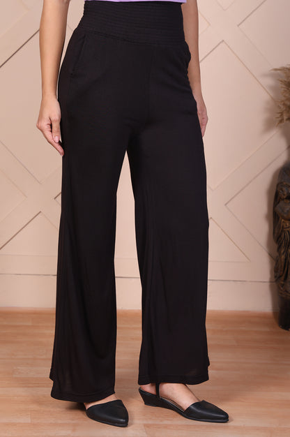 Black Solid High Rise Ankle Length Wide Leg Palazzo