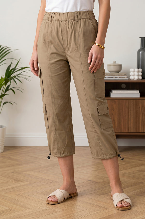 Khaki High Rise Cargo Pants