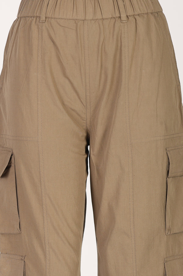 Khaki High Rise Cargo Pants