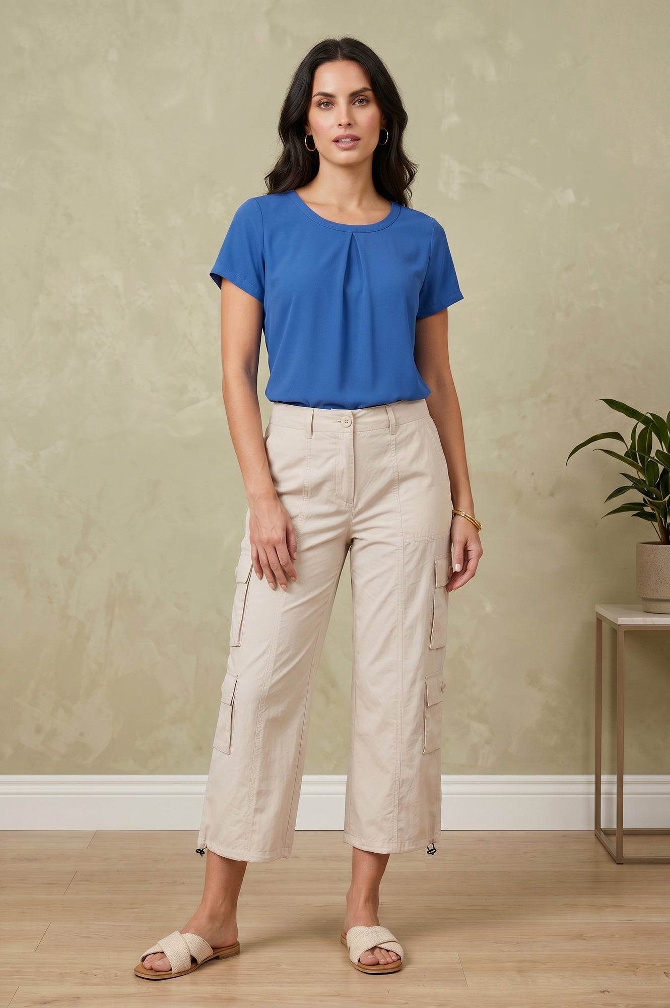 Cream High Rise Cargo Pants