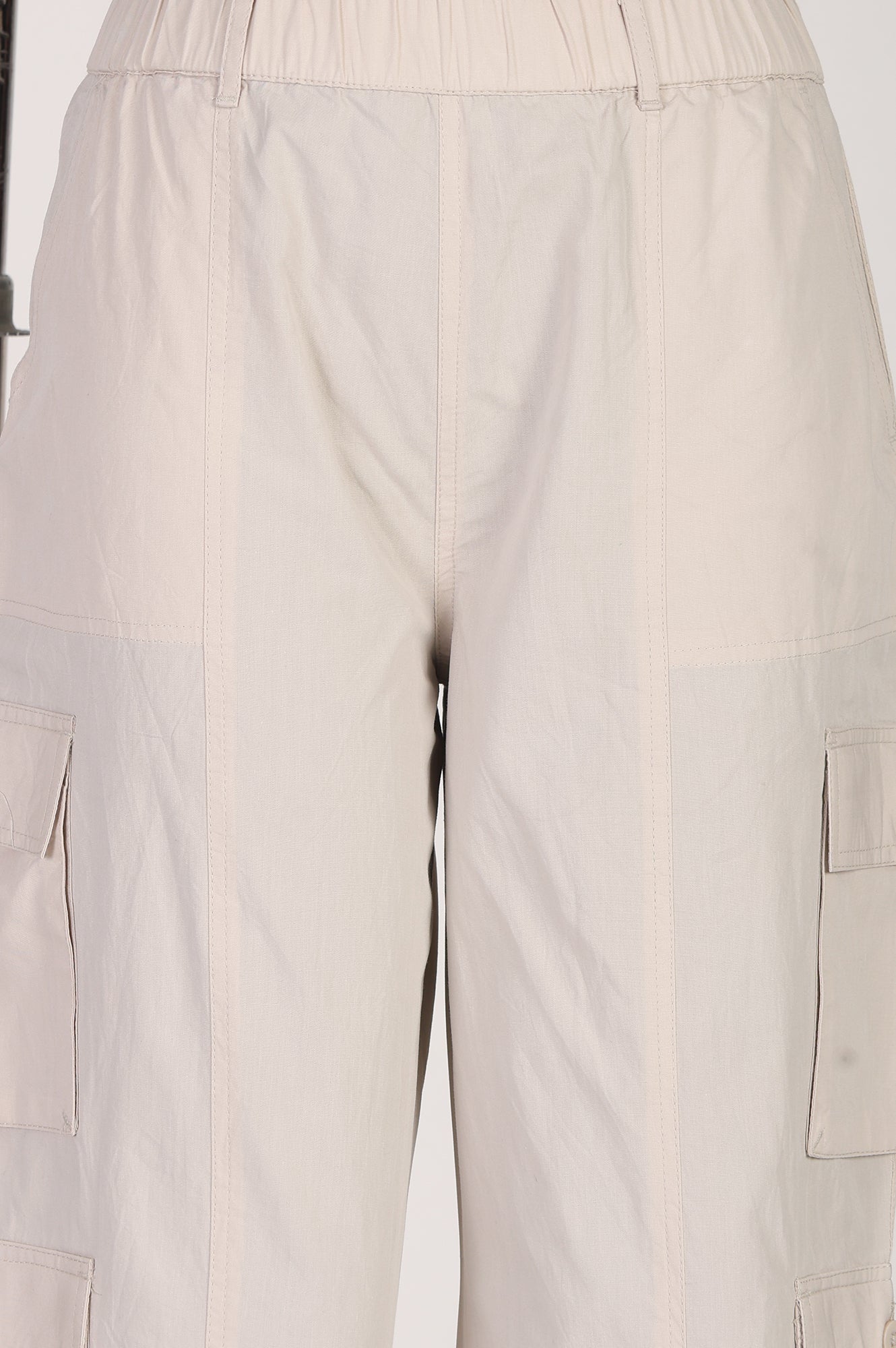 Cream High Rise Cargo Pants