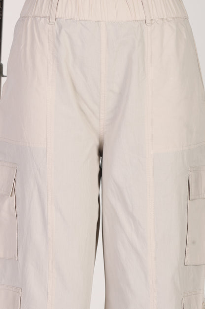 Cream High Rise Cargo Pants