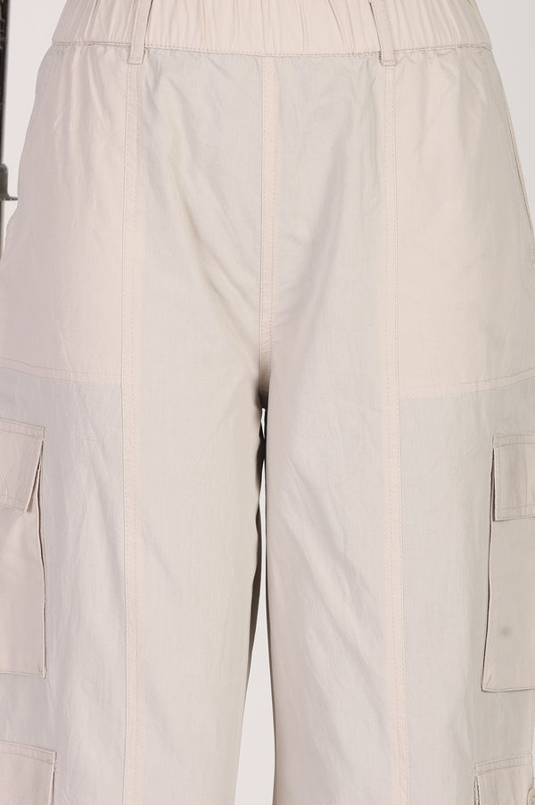 Cream High Rise Cargo Pants