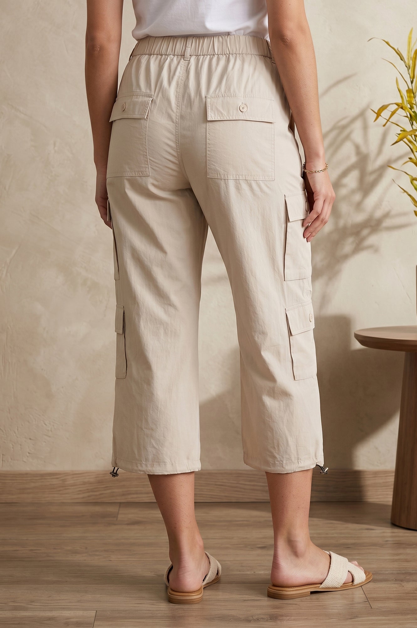 Cream High Rise Cargo Pants