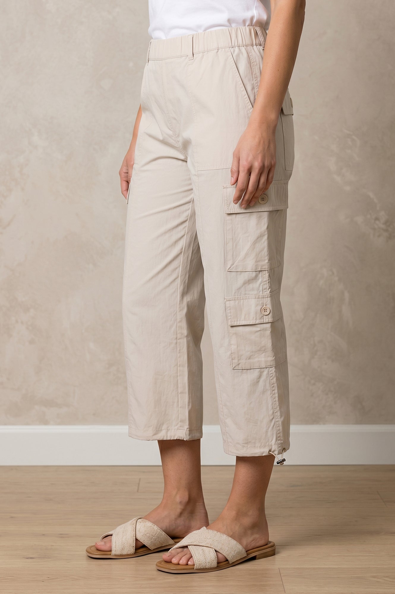 Cream High Rise Cargo Pants