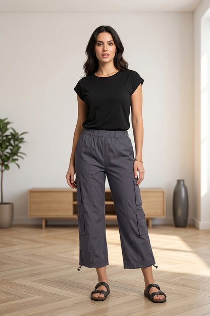 Charcoal High Rise Cargo Pants