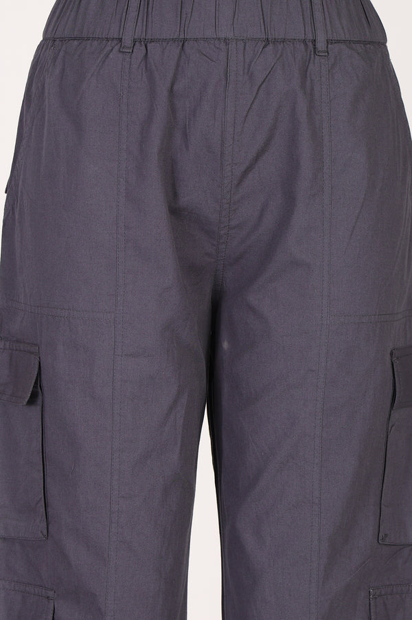 Charcoal High Rise Cargo Pants