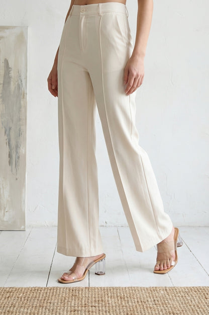 Cream Solid Rayon Blend Straight Ankle Length Boss Pants