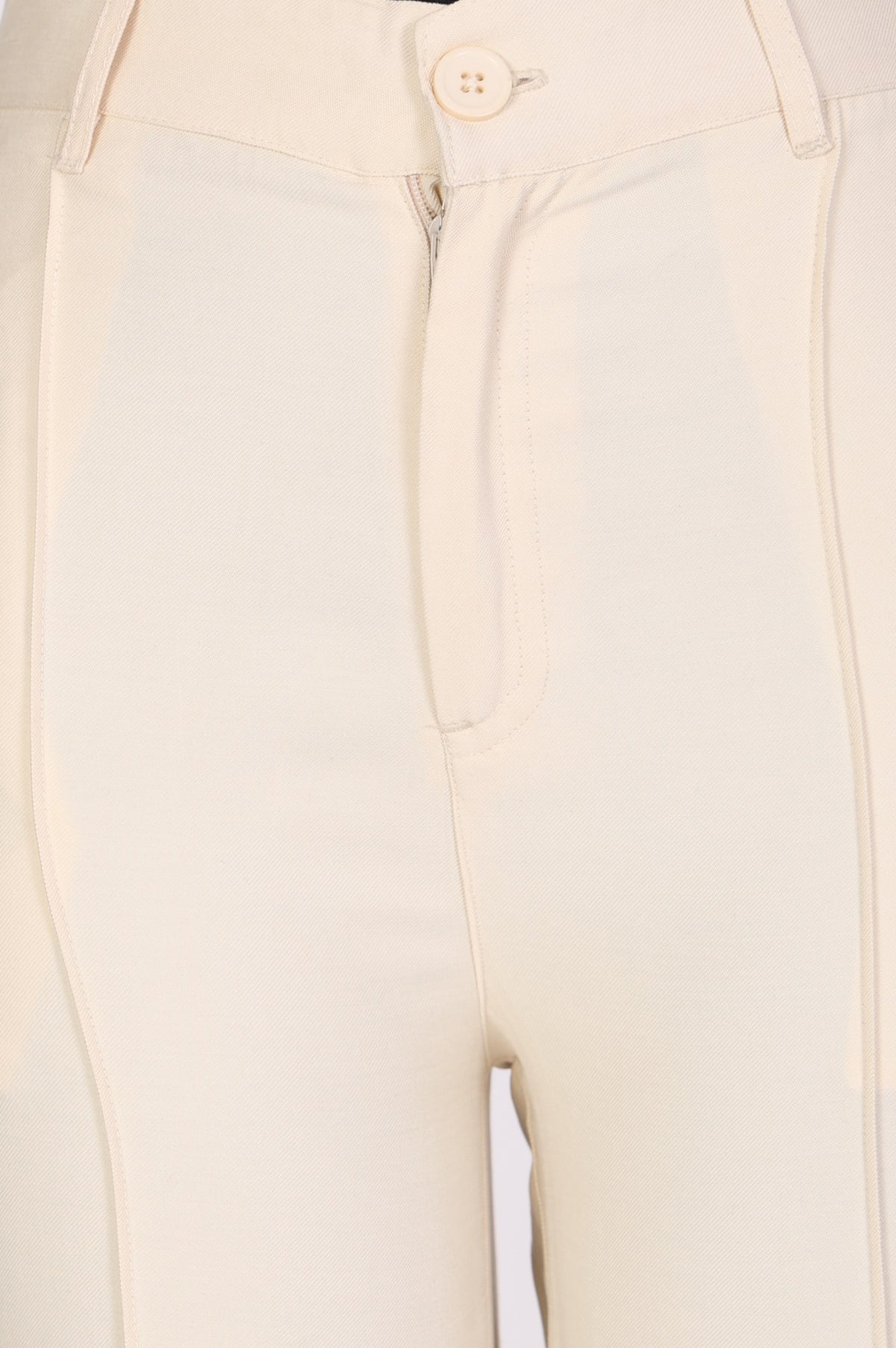 Cream Solid Rayon Blend Straight Ankle Length Boss Pants