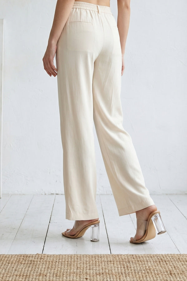 Cream Solid Rayon Blend Straight Ankle Length Boss Pants