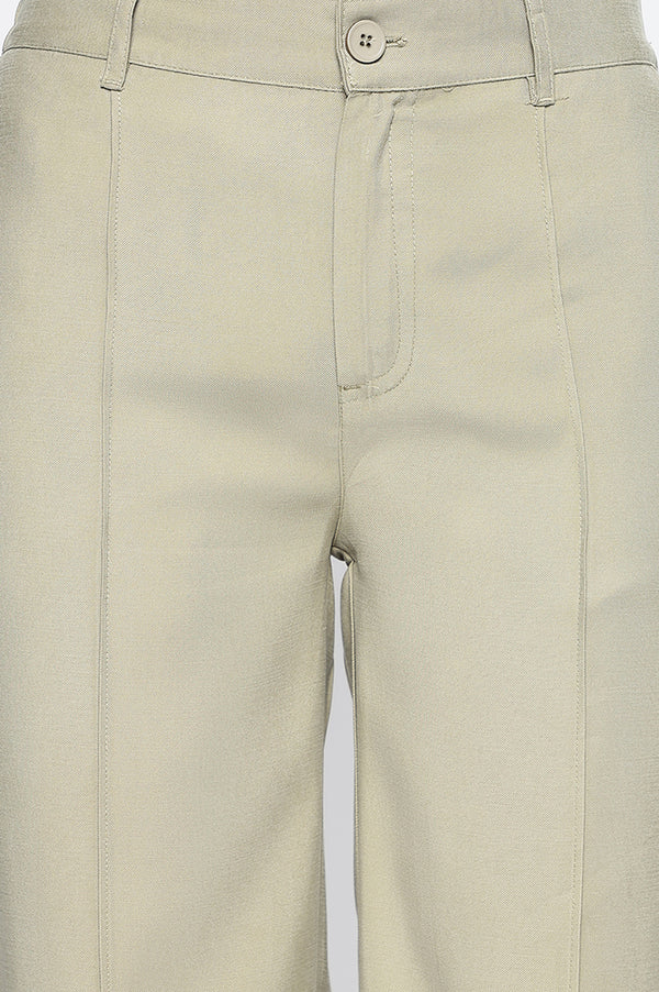 Eleven Women's Olive Green Solid Work Wear Pants in Mid-rise
