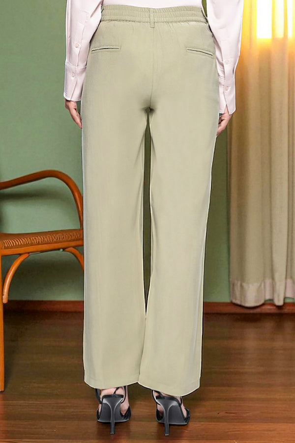 Eleven Women's Olive Green Solid Work Wear Pants in Mid-rise