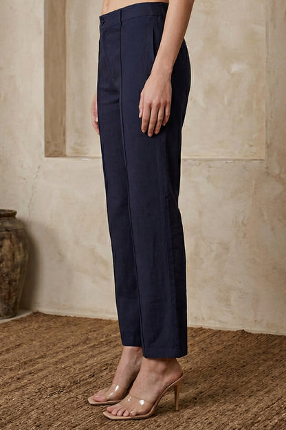 Navy Blue Solid Rayon Wide-Leg Boss Pants