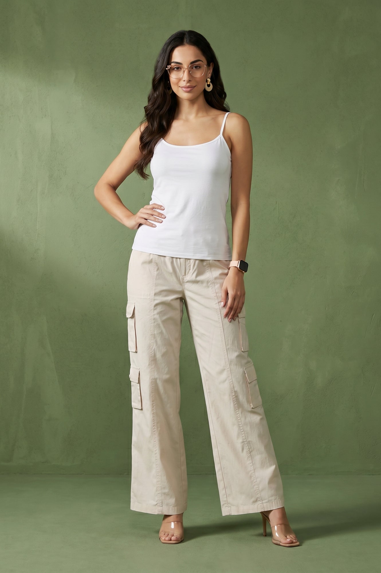 Off-White Pure Cotton Ankle Length Cargo Pants
