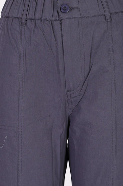 Grey Pure Cotton Ankle Length Cargo Pants