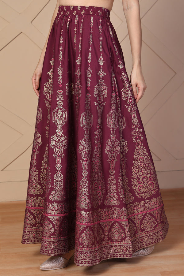 Maroon Ethnic Printed Flared Skirt