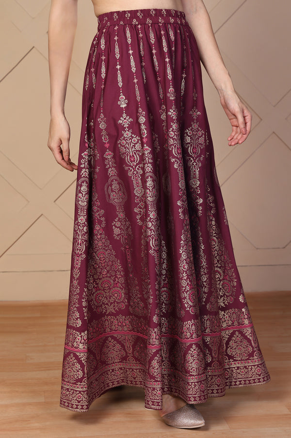 Maroon Ethnic Printed Flared Skirt