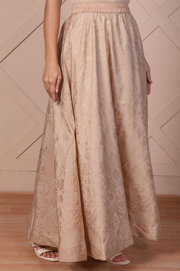 Beige Floral Printed High Rise Ankle Length Loose Fit Skirt