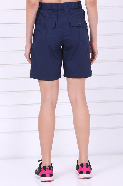 Blue Solid Mid Thigh Pure Cotton Shorts with YKK Zipper