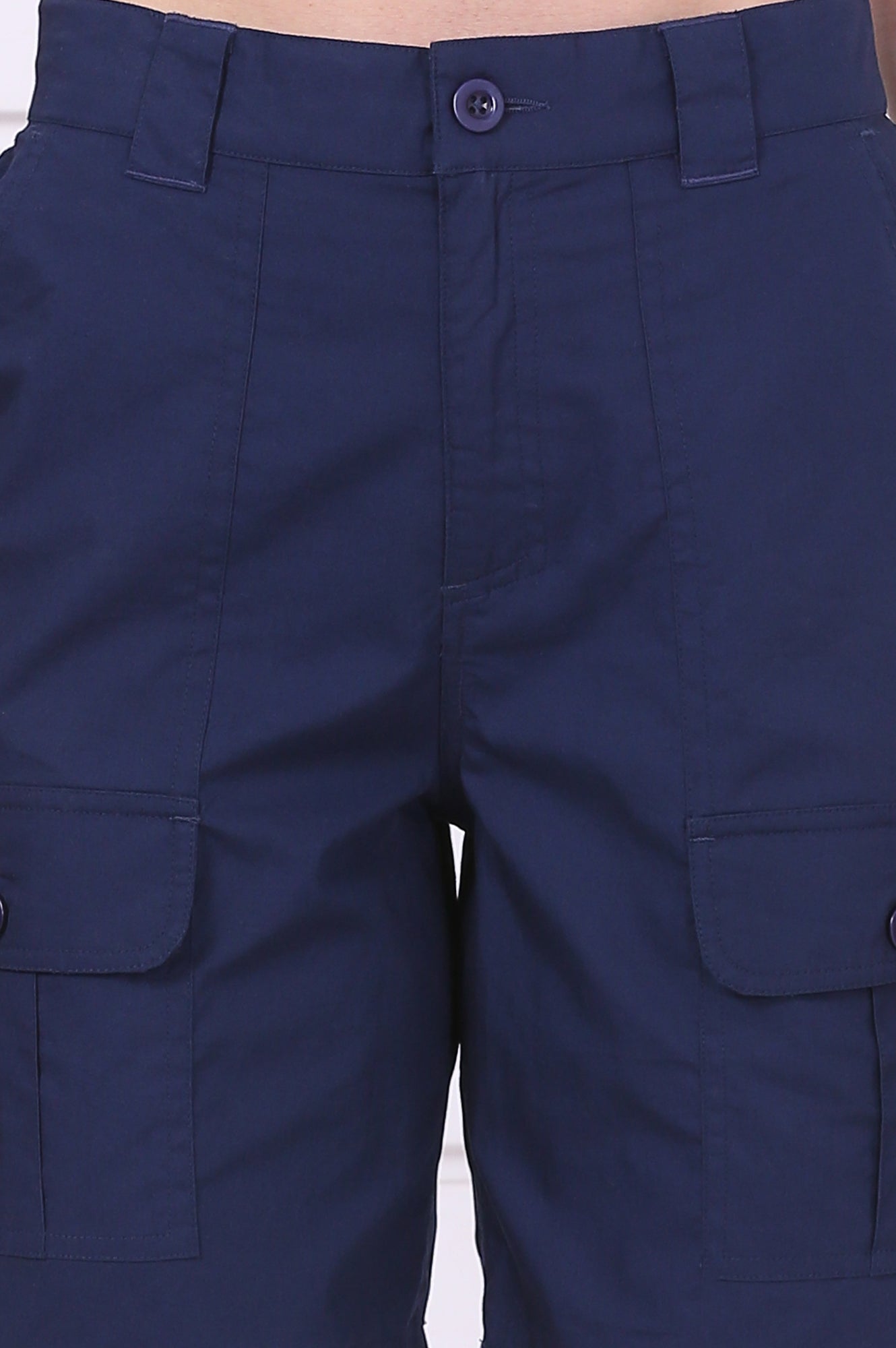 Blue Solid Mid Thigh Pure Cotton Shorts with YKK Zipper