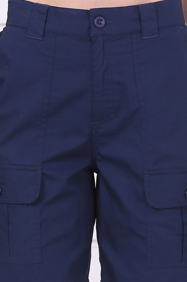 Blue Solid Mid Thigh Pure Cotton Shorts with YKK Zipper