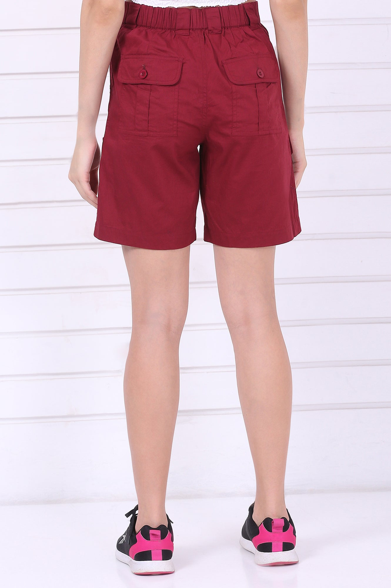 Red Solid Mid Thigh Pure Cotton Shorts with YKK Zipper