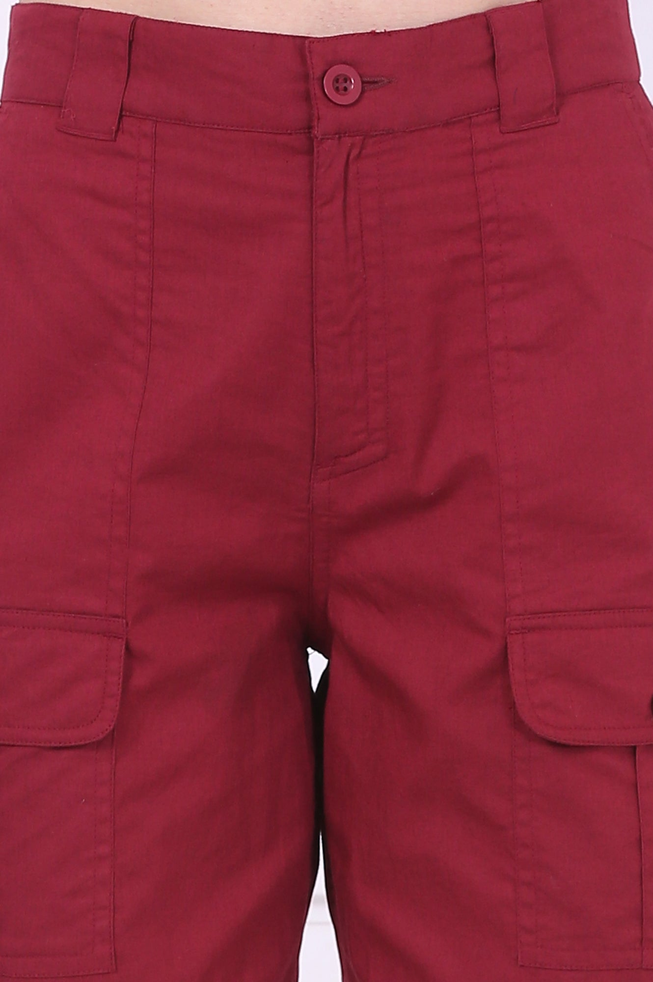 Red Solid Mid Thigh Pure Cotton Shorts with YKK Zipper