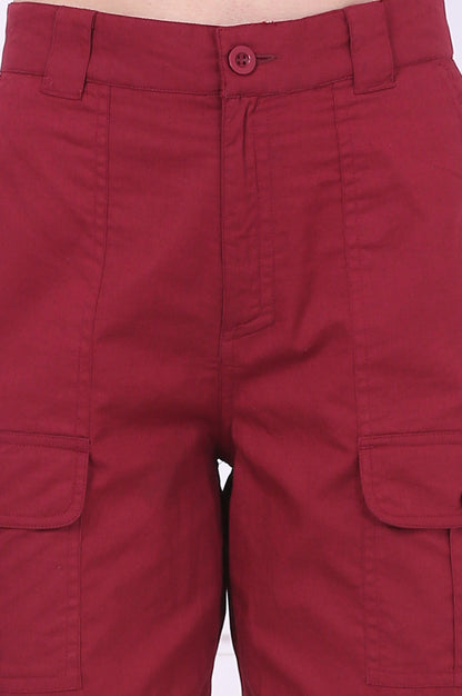 Red Solid Mid Thigh Pure Cotton Shorts with YKK Zipper
