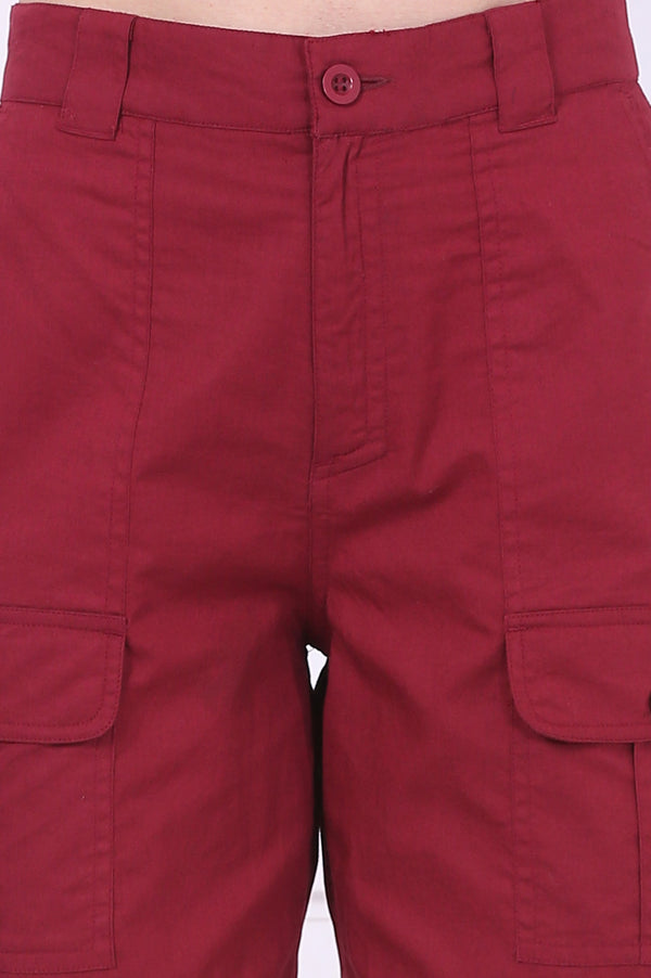 Red Solid Mid Thigh Pure Cotton Shorts with YKK Zipper