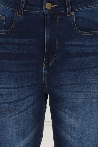 Blue Denim Lycra Mid Rise Mid Thigh Length Shorts with YKK Zipper
