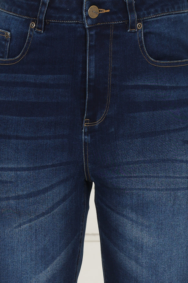 Blue Denim Lycra Mid Rise Mid Thigh Length Shorts with YKK Zipper