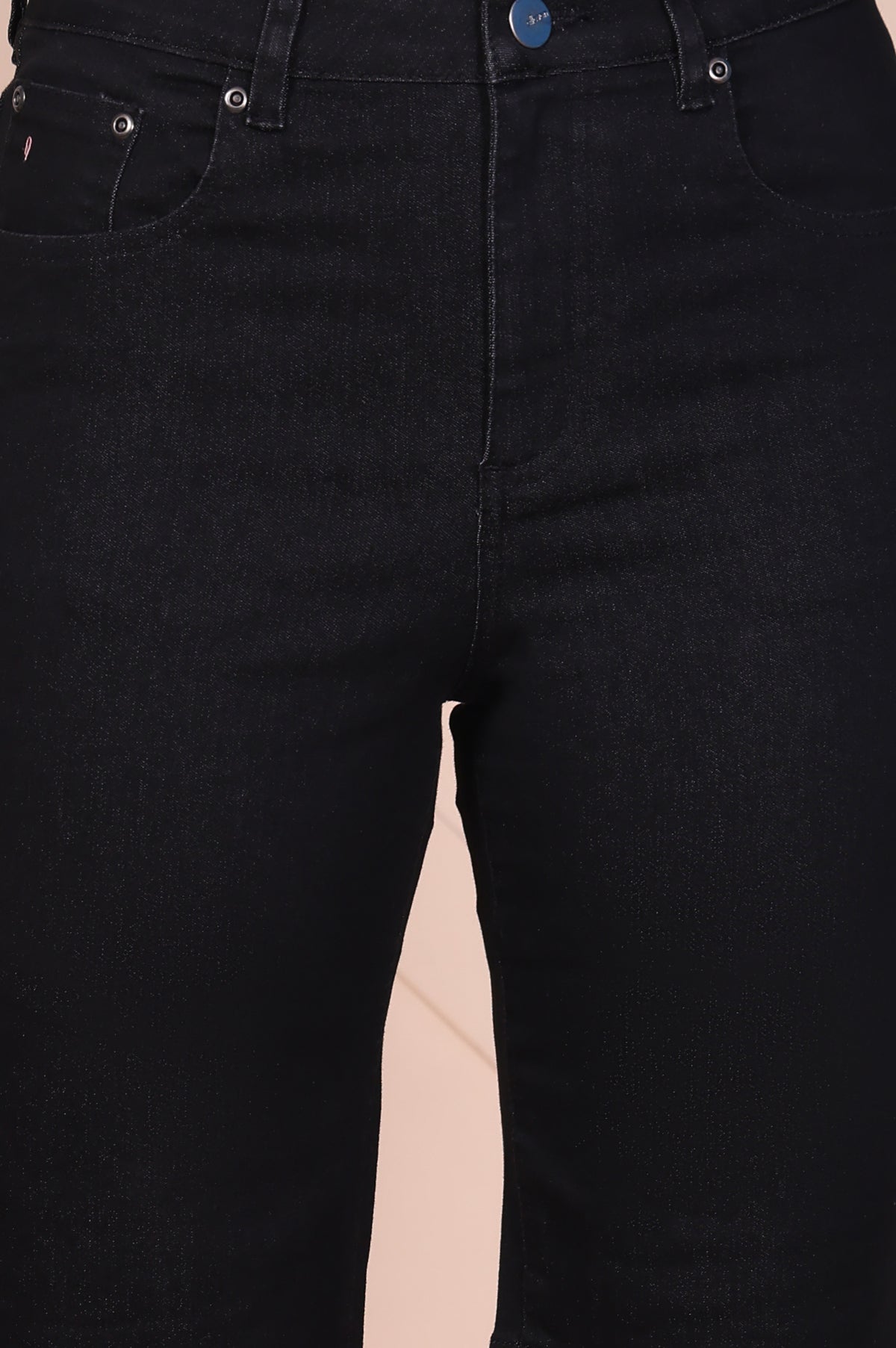 Black Solid Denim Lycra Straight Fit Shorts