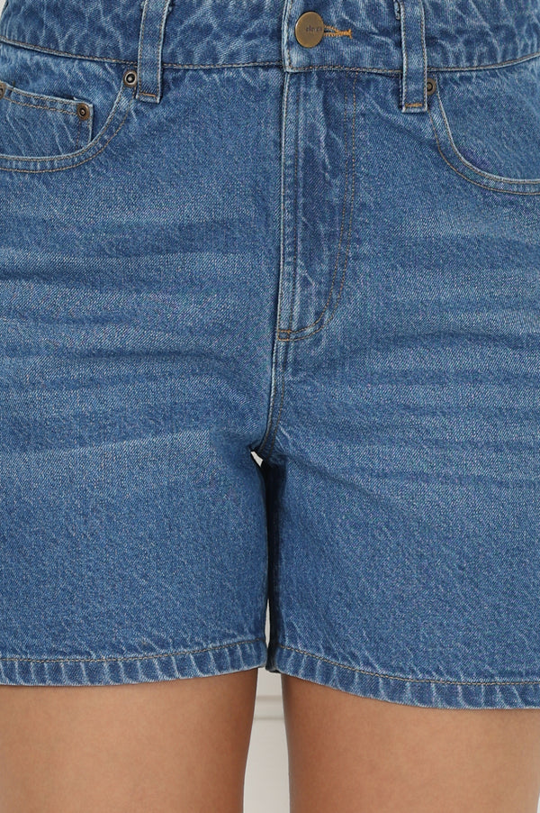 Blue Denim Mid Rise Mid Thigh Length Shorts with YKK Zipper