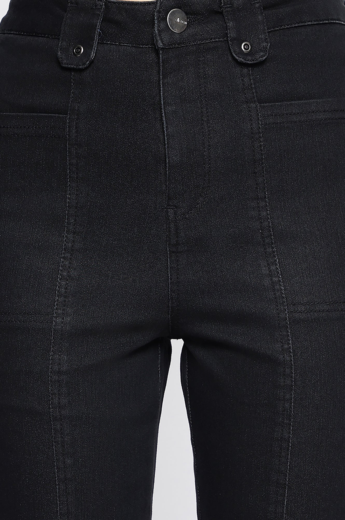 Black Cotton Denim Lycra Cropped Length Capri with YKK Zipper