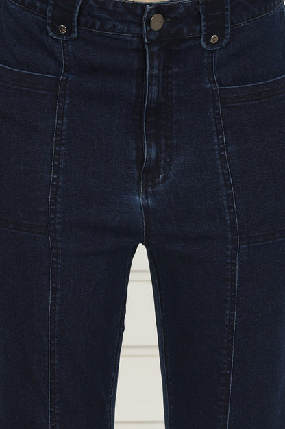 Blue Denim Lycra Mid Rise Calf Length Capri with YKK Zipper
