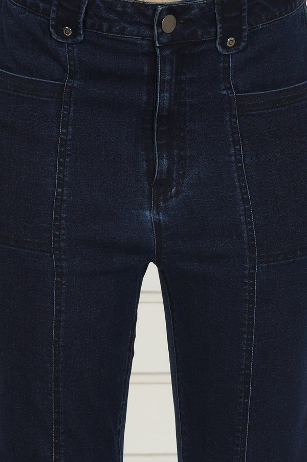 Blue Denim Lycra Mid Rise Calf Length Capri with YKK Zipper